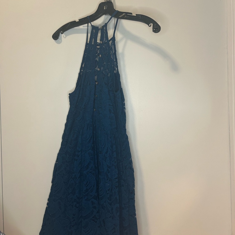 HOLLISTER blue halter mini lace dress size s
